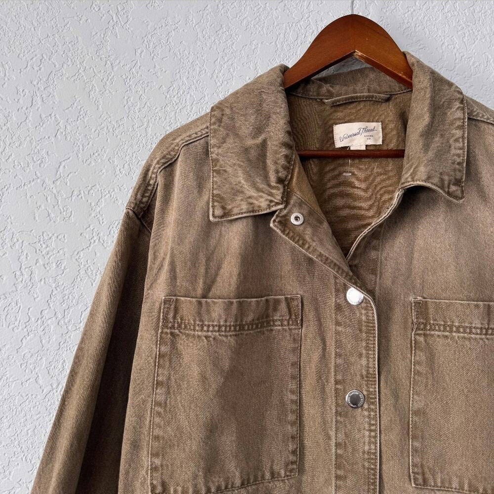 universal thread green washed denim button up jea… - image 3